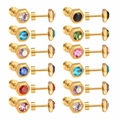 12 pairs of hexagonal gold earrings set with colorful zircon and flat screw backs - Gold Hexagon (12 Pairs Set)