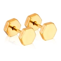 Minimalistische goldene Sechseck-Ohrstecker mit matter und polierter Oberfläche auf Weiß - Goldener Stil (EA606707G)