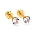 Orecchini a perno dorati con zircone bianco tondo e classica montatura a quattro griffe - Oro Pietra Bianca (3mmEA60313AG) / 3mm