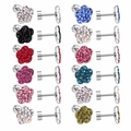 Macro detail of 12-piece mixed color clay flower stud earrings with flat back screw design - Flower Silver Steel Color (EA605309S)