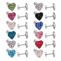 Detail of multi-color heart-shaped stainless steel stud earrings with shimmering zircons - Heart Silver Steel Color (EA605509S)