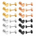 Detail view of heart-shaped stainless steel stud earrings in four metallic colors - Mixed Colors (12 Pairs Set)
