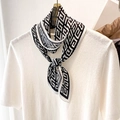 Sciarpa lunga a pieghe con motivo geometrico bianco e nero su un top in maglia bianco - Beige-Nero