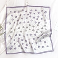 Elegant white silk scarf with purple polka dot abstract patterns and border detail - 53*53cm / Taro Purple (ZS-83)