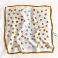 Close-up of silk square scarf featuring yellow borders and artistic retro polka dots - 53*53cm / Ginger Yellow (ZS-83)