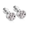 Minimalist stainless steel stud earrings with round cubic zirconia and screw back - Silver White Zirconia (EA60346AS)