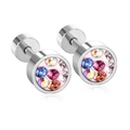 Orecchini a perno cilindrici in acciaio inossidabile con cristalli colorati e riflessi - Argento Multicolore (EA60346NS)