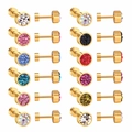 Set de 12 paires de boucles d'oreilles en cristal multicolore et acier inoxydable doré - Acier / 6mm Cylindrique Couleurs Mixtes Argile