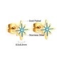 Macro detail of 8.5mm gold plated stainless steel star stud earrings with blue enamel - Butterfly Clasp / Gold Eight-pointed Star - Blue Enamel (EA13720KG)