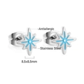 Detail of 8.5x8.5mm silver stainless steel star earrings with blue enamel center - Butterfly Clasp / Silver Eight-pointed Star - Blue Enamel (EA13720KS)
