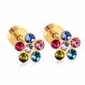 Orecchini a fiore arcobaleno con cristalli colorati e chiusura a vite placcata in oro - Oro con zircone multicolore