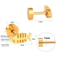Gold plated stainless steel fishbone stud earrings with cubic zirconia and screw back - Gold Creative Bolt Style (EA610901G)