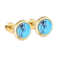 Minimalistische goldene Edelstahl-Ohrstecker mit runden blauen Türkis-Edelsteinen - Gold (EA61048KG)