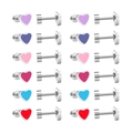 Set of 6 pairs colorful heart shaped stainless steel stud earrings with screw backs - 6 Pairs Set Mixed Colors Silver Base (EA61350MS)