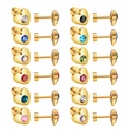 12-pair set of gold heart stud earrings with multi-colored cubic zirconia in surgical steel - Gold Heart Shape (12 Pairs Set)
