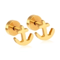 Orecchini a perno a forma di ancora in acciaio inossidabile dorato con retro piatto - Stile Ancora Lucido Oro (EA611201G)