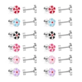 Colorful floral stainless steel stud earrings set featuring enamel petals and screw back design - 6-Pair Mixed Color Set - Silver Base (EA61321MS)