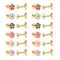 Macro shot of colorful enamel flower stud earrings with gold plated screw back posts - 6-Pair Mixed Color Set - Gold Base (EA61321MG)