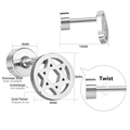 Dettaglio dei orecchini a lobo in acciaio inox con design a stella e misure a vite - Stile Stella di David Argento (EA607901S)
