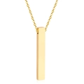 Detail view of a minimalist gold bar pendant necklace with a polished mirror finish - Gold Vertical Bar Style (NE220601G)