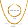 Conjunto de joyas de acero dorado de 7mm con collar de 55cm y una pulsera de 22cm - 55cm / Dorado