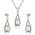 Elegante zilveren druppelvormige sieradenset met witte kristallen en bijpassende oorbellen - Zilveren Stijl (SE217801S)