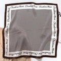 Houndstooth silk square scarf in dark brown and white with Christian Mido text - 53x53 / Coffee Edge