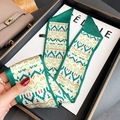 Detail of a geometric pixel pattern silk twilly scarf with green and white border - 7*90cm / Dark Green Edge (CXJ-86-Dark Green Edge)