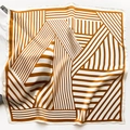 Foulard classico in seta con strisce geometriche arancioni e beige forma quadrata - Giallo Zenzero (ZS-108)