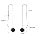 Long stainless steel chain earrings with black round charm and hypoallergenic silver finish - Silver Round Black Style (EA53210BS)