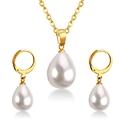 Ensemble bijoux en acier inoxydable doré avec collier et boucles d'oreilles perles gouttes - Style Perle Blanche Dorée(SE23190AG)
