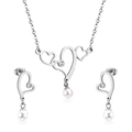Set gioielli cuore in acciaio inossidabile con collana e orecchini di perle - Argento (SE240001S)