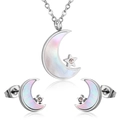 Set gioielli in acciaio inossidabile con luna, stella e inserti in madreperla - Stile Argento (SE220901S)
