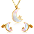 Set gioielli luna e stella dorati con inserto in madreperla bianca e collana orecchini - Stile Oro (SE220901G)