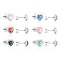 Set of colorful heart earrings with crushed stone finish and flat back screw design - 6 Pairs Silver Base Heart Style (EA61490MS)