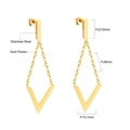 Minimalist gold plated stainless steel long tassel earrings with geometric V-shape charm - Gold V-Shape Long Style
