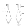 Antiallergic stainless steel drop earrings featuring geometric V-shape and chain fringe - Silver V-Shape Long Style