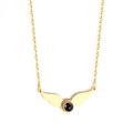 Golden wing heart pendant necklace with black projection stone on white background - Wing Style (NE235001) / Gold