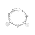 Double-layer stainless steel bracelet with portrait coin charms and spherical pendants - Silver Double Coin (BR233901S)