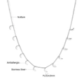 Detail of 45cm stainless steel necklace showing 11 small crescent moon pendants - Silver Crescent Style (NE245901S)