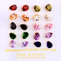 Set of 10 multicolor teardrop cubic zirconia earrings on 316L stainless steel studs - 6mm Gold Claw Teardrop