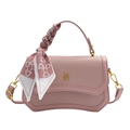Rosa PU-Leder Umhängetasche mit Lychee-Struktur, Seidenschal-Griff und D-Metallverzierung - Rosa