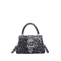 Bolso bandolera chic con estampado de leopardo, gran hebilla dorada y diseño gris y negro - Negro