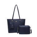 Dark blue three-piece bag set with tote, crossbody, and coin purse in pebbled leather - Blue