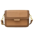 Borsa a tracolla marrone in pelle litchi con patta e dettagli in metallo dorato chic - Giallo