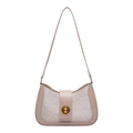Chic beige patchwork shoulder bag with woven texture and gold twist-lock closure - Khaki