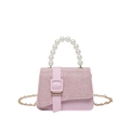 Mini pale pink fashion handbag with pearl handle and golden chain strap in 2025 style - Pink