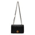 Classic black quilted crossbody bag with golden round swivel lock and chain strap - Black