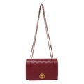 Retro burgundy quilted crossbody bag with gold chain strap and twist lock detail - Red