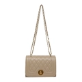 Beige quilted shoulder bag with gold chain strap and turn-lock closure in vintage style - Khaki